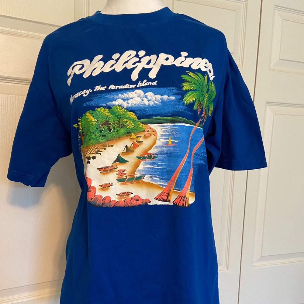 Dibuho Boracay Philippines T-Shirt Size X-LARGE Black Hand Painted Souvenir Tee